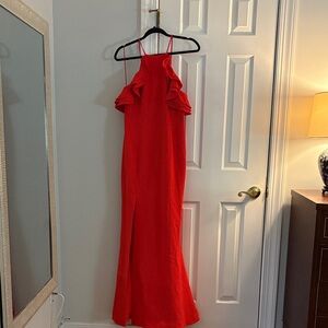 Chic Red Ruffled Maxi Dress